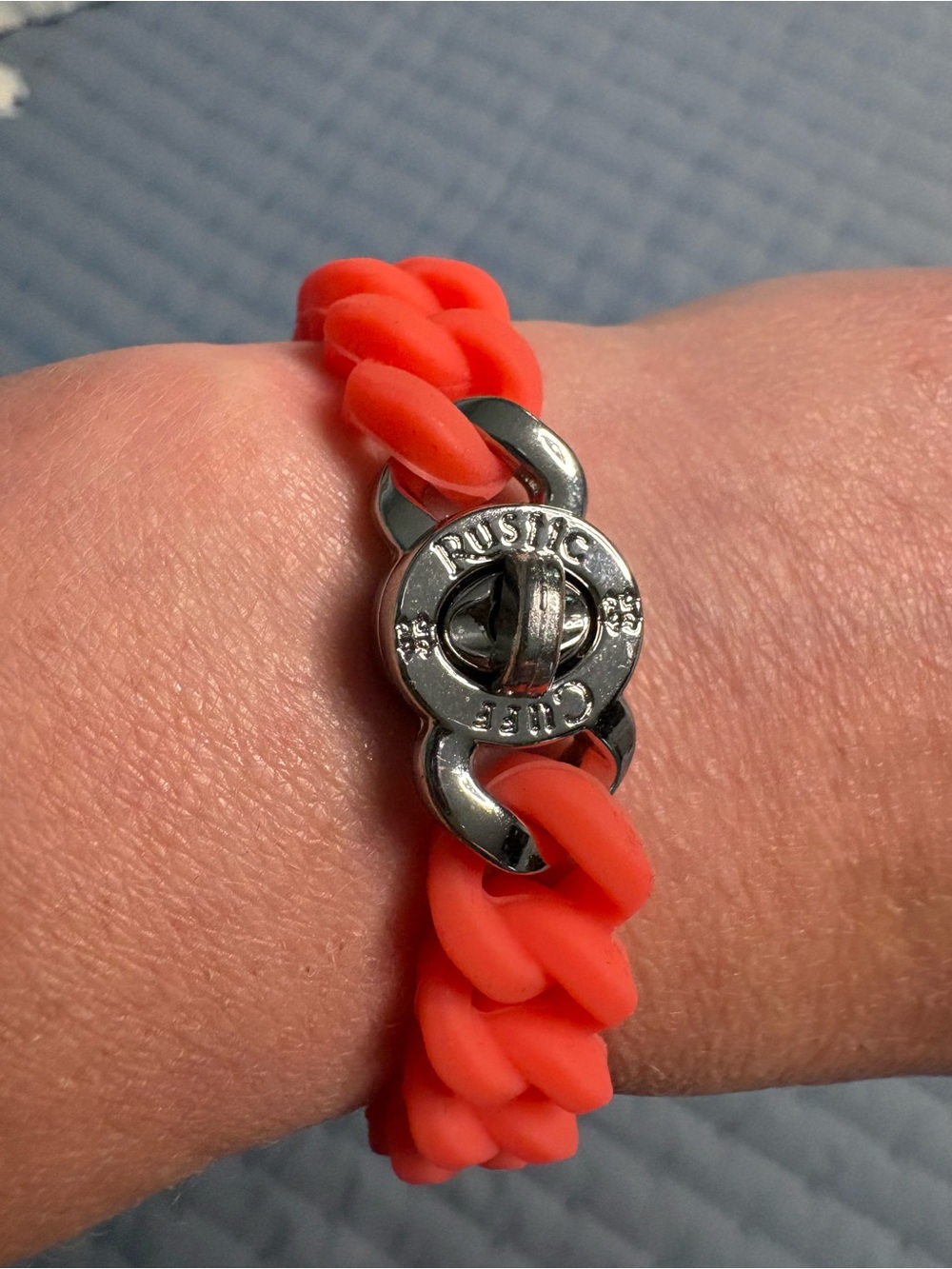 Rustic Cuff Neon Coral Silicone Chain Link Bracelet